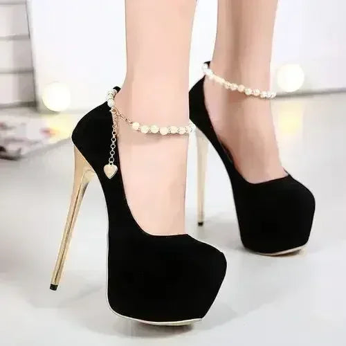 High Heel Platform Pumps - Comfort Stilettos - Work to Party Shoes - Black - Heels