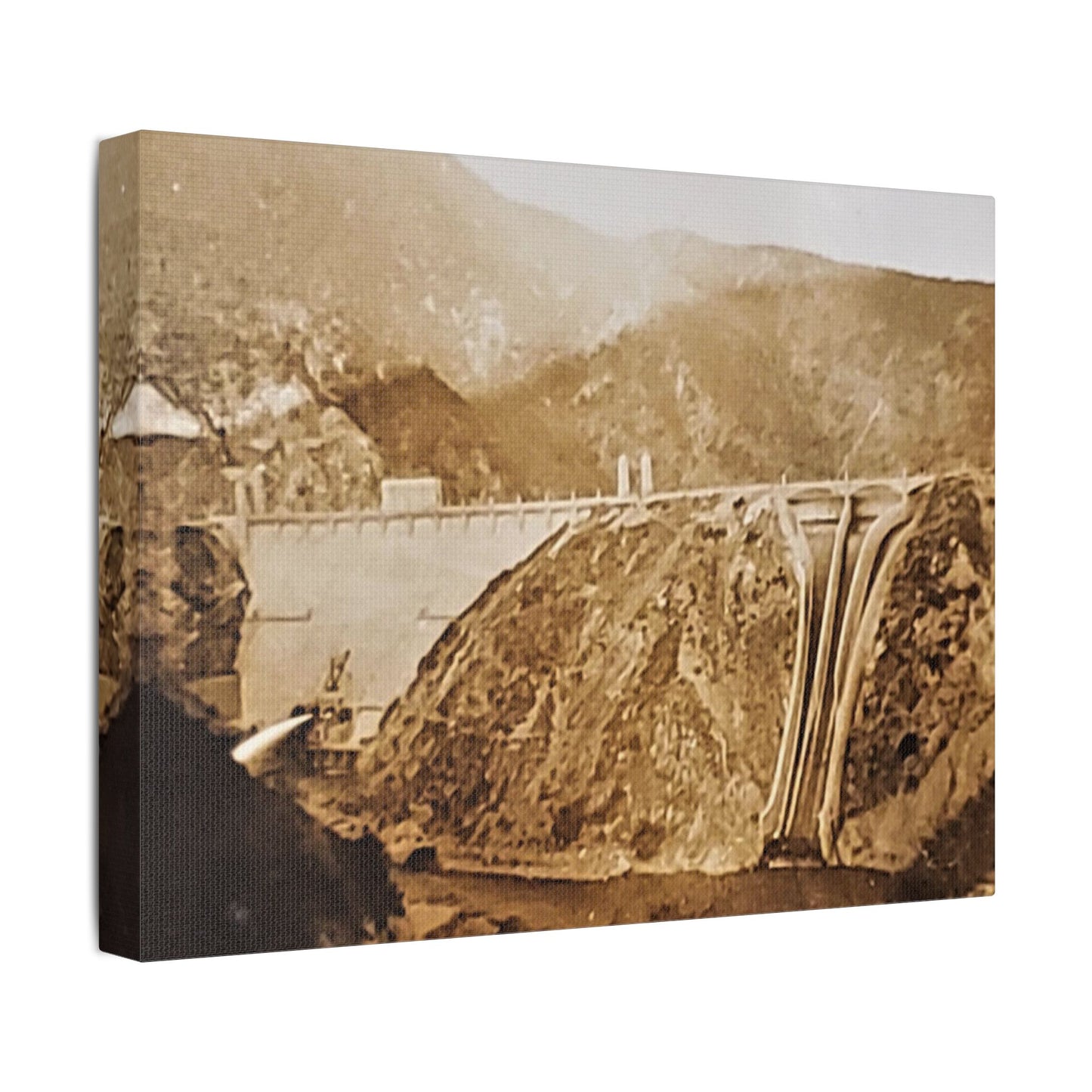 Back View Morris Dam Spillway Satin Canvas, Stretched