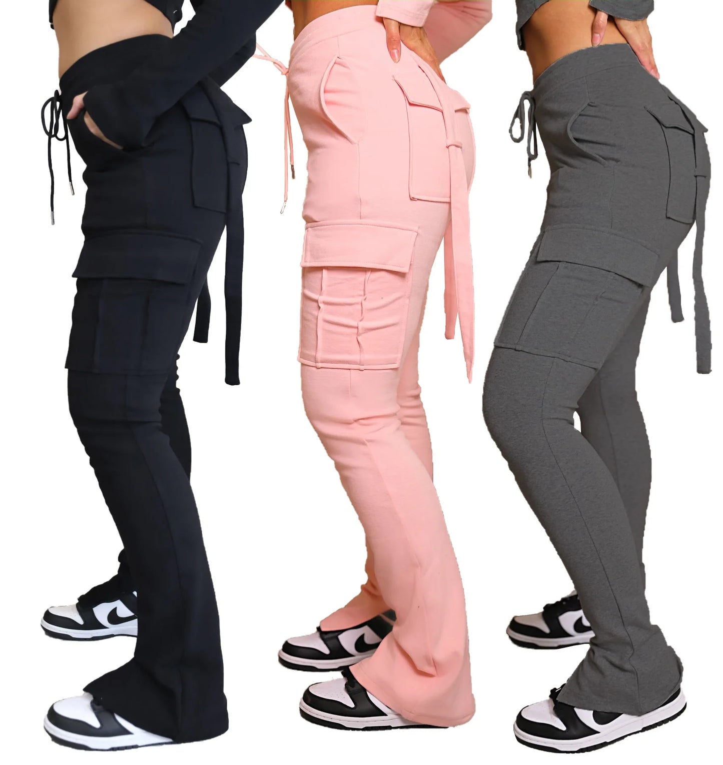 Women Velvet Cargo Pants Multi Pockets Joggers Legging