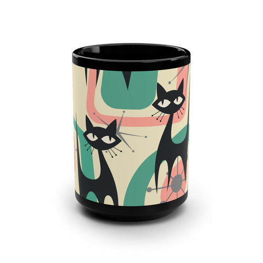 Whimsical Cat Black Mug - 15oz - Kia Day Design