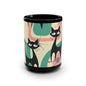 Whimsical Cat Black Mug - 15oz - Kia Day Design