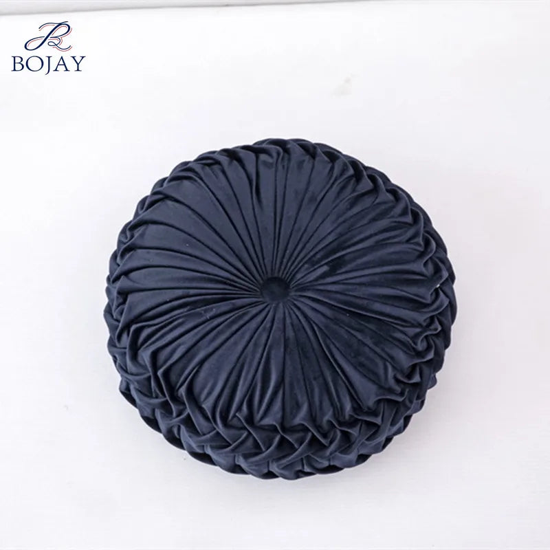 Velvet Round Cushion Plush Pleated Throw Pillow