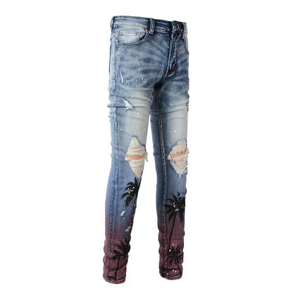 Artistic Paint Splash Torn Jeans - Light denim 31 - jeans