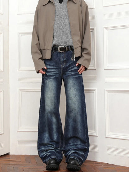 Men's Full Size Wash Loose Fit Jeans Plus Size - Dark -