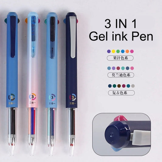 Colored 3 in 1 Multicolor Pen 0.5mm Retractable Gel Ink Pen