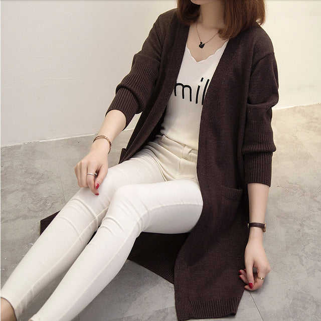 Long Sleeve Tri-Color Knit Sweater Mosaic Stripe Open Front Cardigan