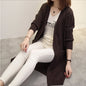 Long Sleeve Tri-Color Knit Sweater Mosaic Stripe Open Front Cardigan dark brown