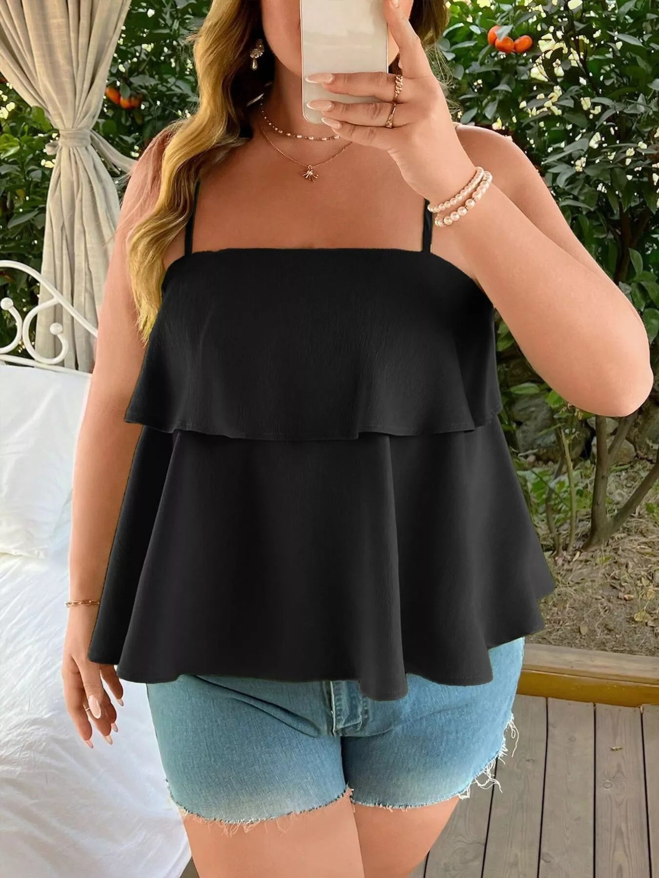 Plus Size Ruffle Hem Cami See size chart under “more details” - - Tank Top