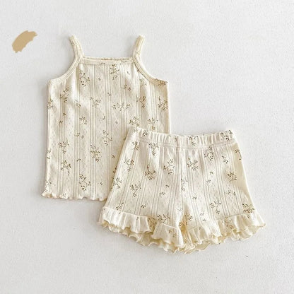 Baby Girl Cotton Floral Print Sleeveless Top and Shorts