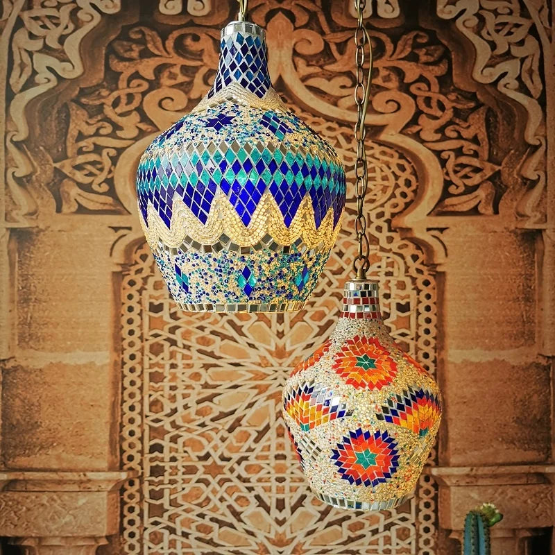 Handmade Multicolor Glass LED Turkish Moroccan Mosaic Lamp Ceiling Light