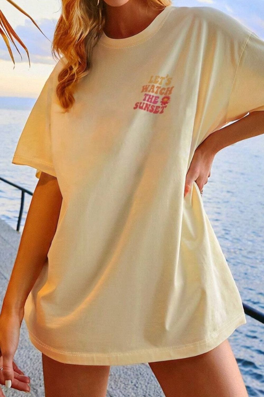 LET'S WATCH THE SUNSET Round Neck T-Shirt - - Clothing & Fashion
