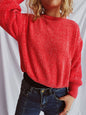 Round Neck Dropped Shoulder Long Sleeve Sweater - Orange One Size -