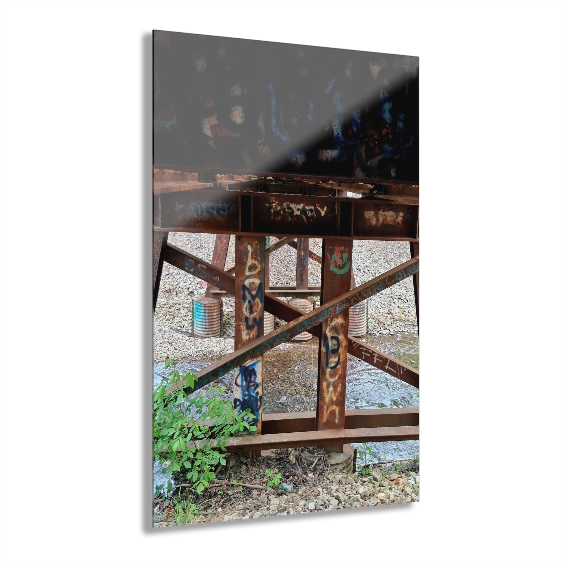 Urban Rusted Bridge Graffiti Acrylic Print French Cleat Hanging - - Home Decor