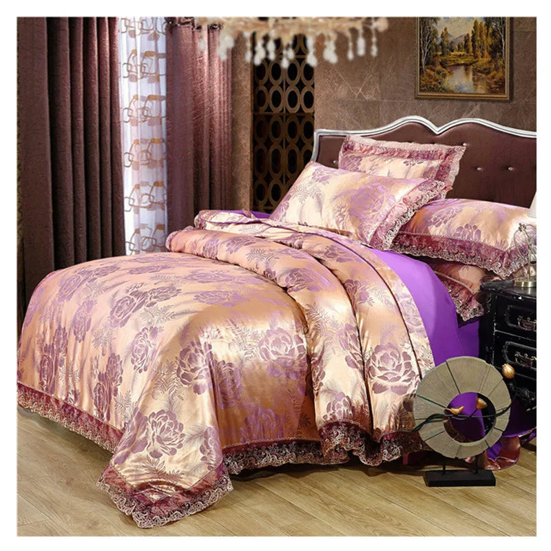 Duvet Cover Set Quilt Cover Lace Edge Jacquard Weave Bedding Set