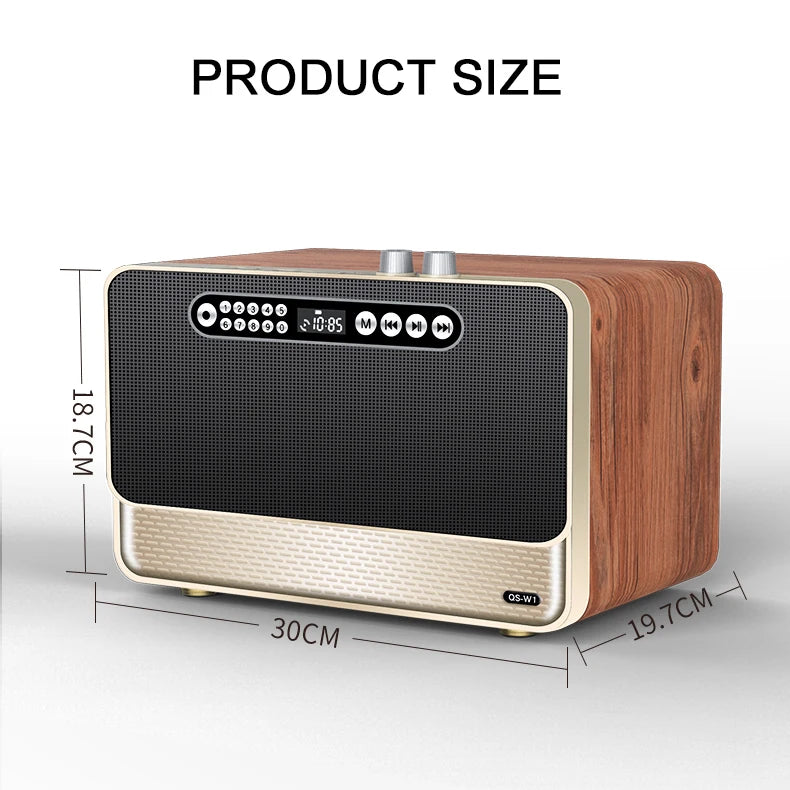 Wood Radio With Built-In 30W Speakers With Dual Speakers and Bass Support