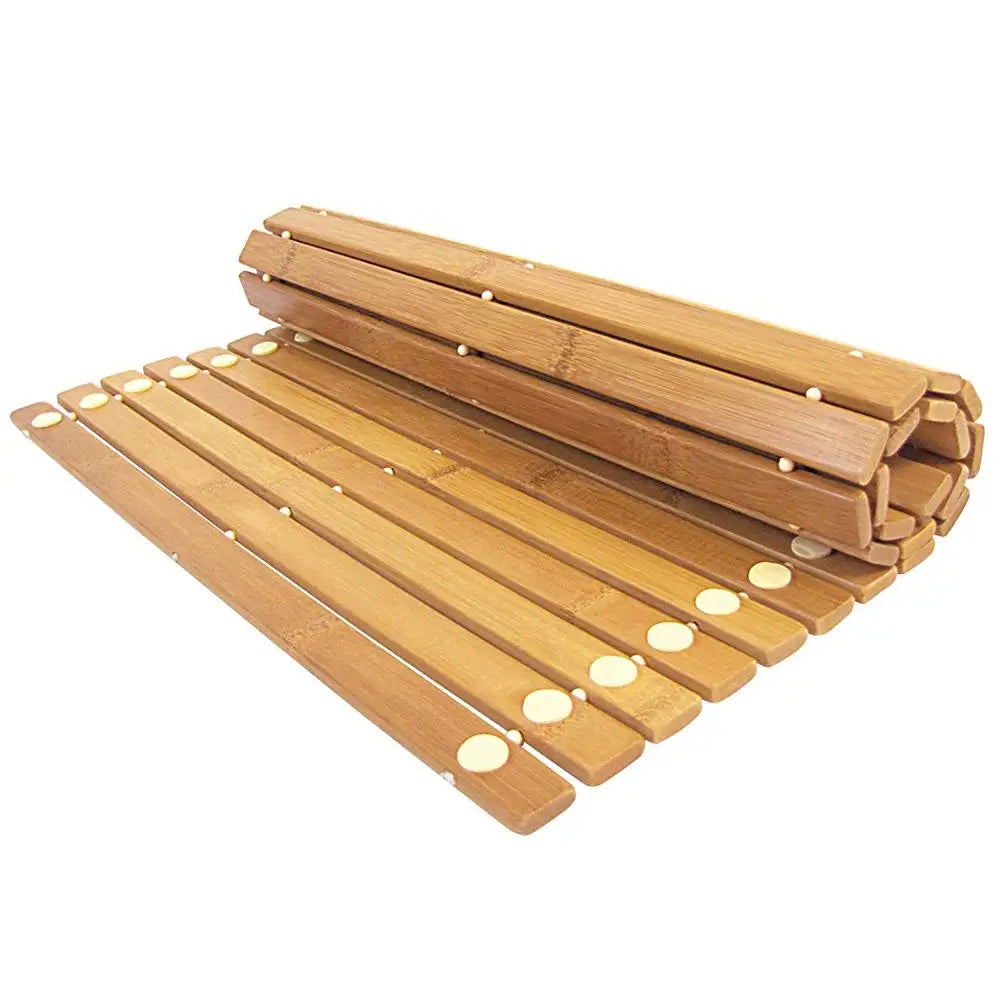 Shower Floor Mat Foldable Roll Up Nonslip Bamboo Bath Mat