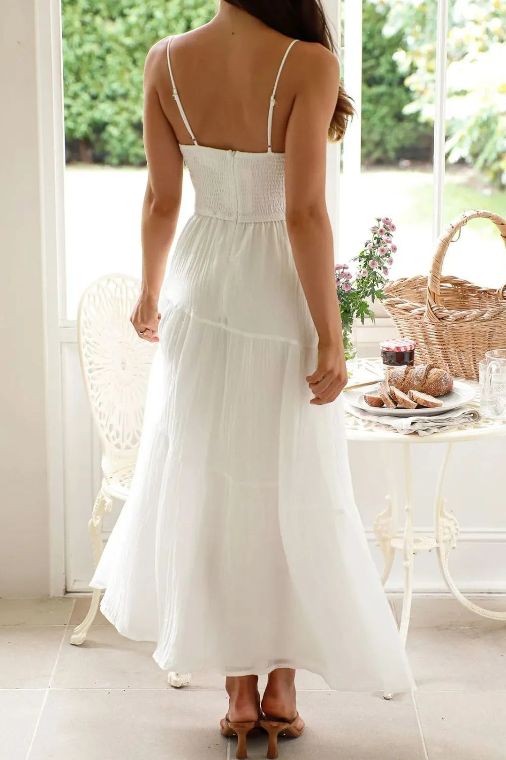 Ruched Smocked Back Cami Dress - -