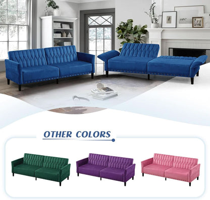 77Inch Velvet Convertible Sofa Bed Featuring Armrests - - Sleeper