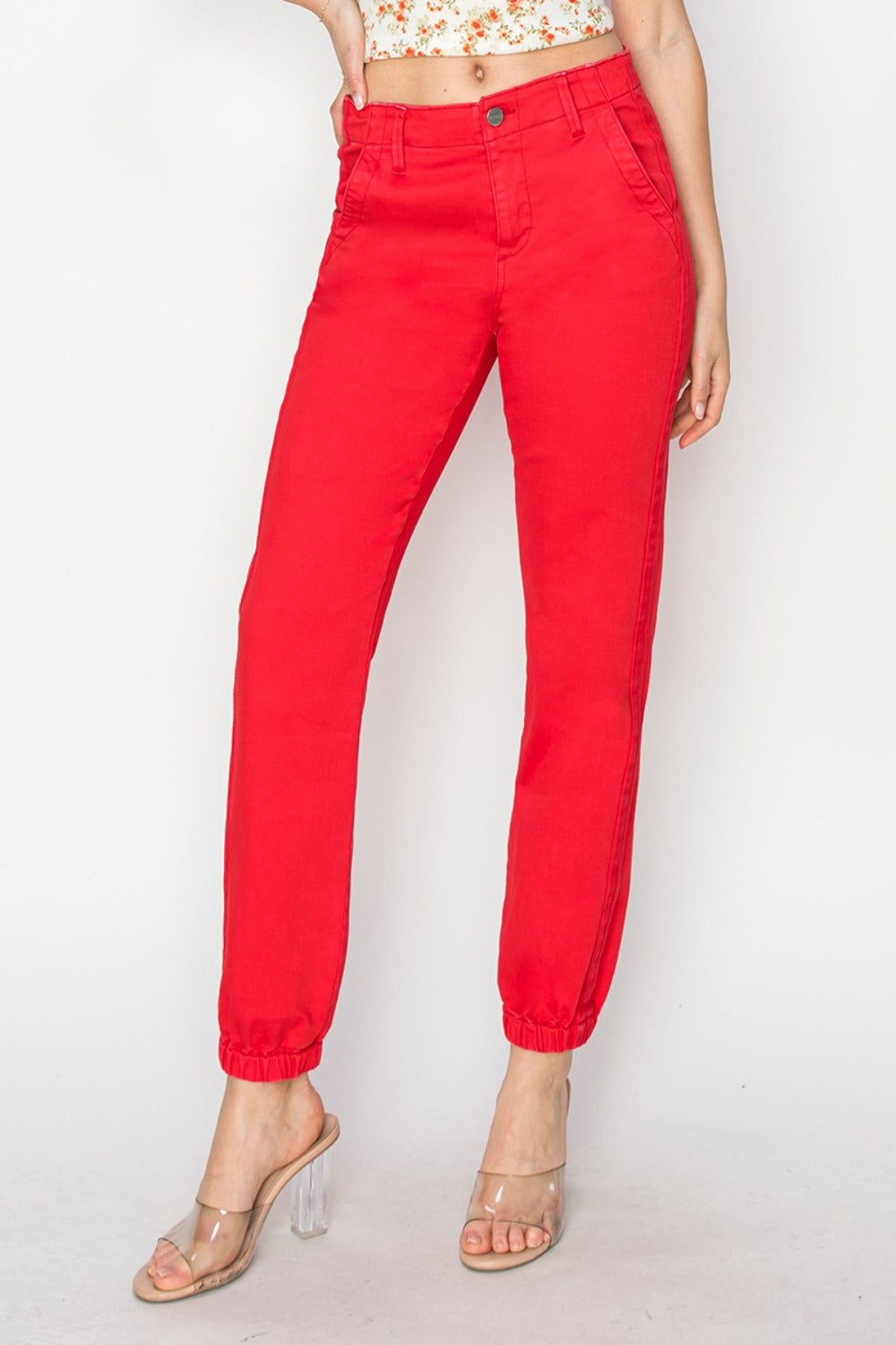 RISEN Red Denim Relaxed Jogger Jeans - - jeans