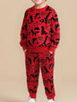 Children's Dinosaur Print Long Sleeve Sweatshirt & Pants Set - Red -