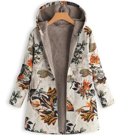 Cotton and Linen Cotton-Padded Long Outerwear Ladies Winter Coats Casual cream orange