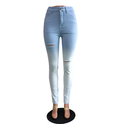 Blue-White Gradient Distressed Jeans for Cross-Border E-Commerce - Kia Day Design