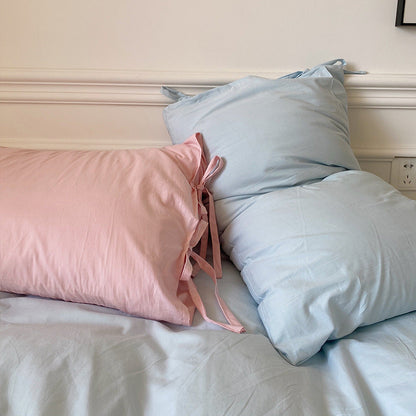 All Cotton Washed Cotton Four-piece Set Soft Comfortable Bow Bedding- FLIPSTYLEZLLC- {{Product type}}