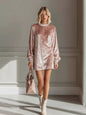 Velvet Long Sleeve Mini Dress - Pink - Dresses