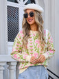 Angel Wings Flower Round Neck Long Sleeve Sweater - Pastel Yellow -