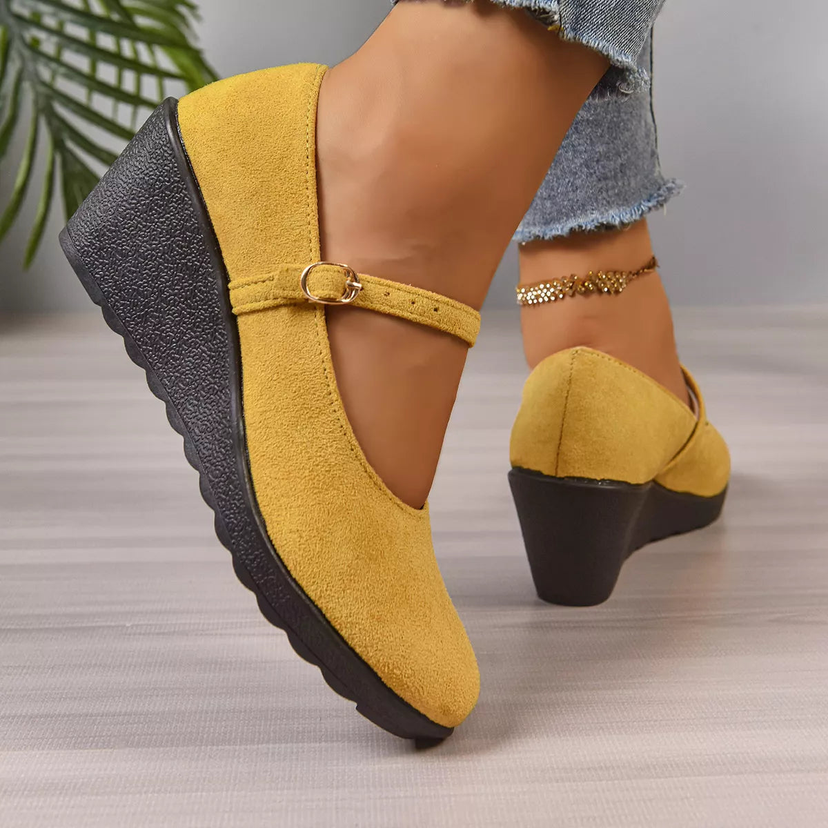 Round Toe Wedge Loafers - -