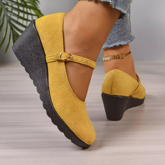 Round Toe Wedge Loafers - -