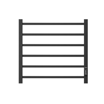 Towel Warmer 6 Bar Electric Heated Towel Rack Wall Mount Plug-in/Bath Towel Heater Matt-Black - Timer - -