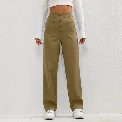 High- Waisted Casual Pants Brown Medium