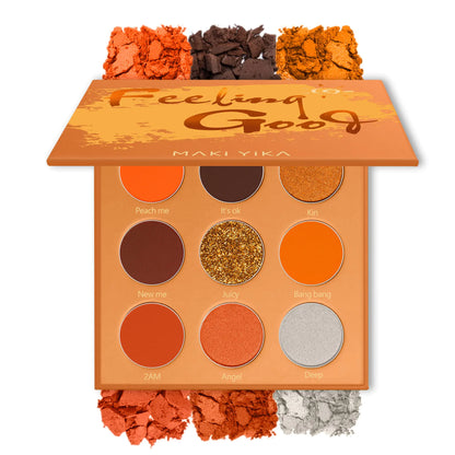 MAKI YIKA Orange Eyeshadow Palette Long Lasting Orange Eye Shadow for Women High Pigmented 9 Color Waterproof Orange Eye Makeup (#4 Orange)- Kia Day Design- {{Product type}}