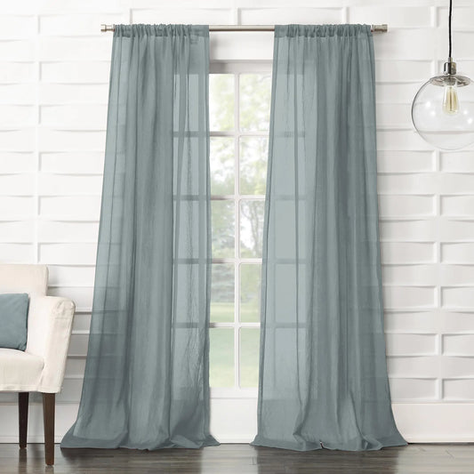Harbor Blue Tayla Crushed Texture Semi-Sheer Rod Pocket Curtain Panel 50" x 95" - Kia Day Design