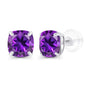 Genuine 925 Sterling Silver 6mm Cushion Natural Purple Amethyst February Birthstone Genuine Stud Earrings For Women