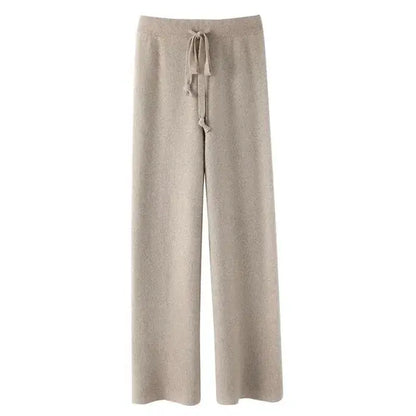 Vintage Casual Knitted Wide Leg Pants beige Small