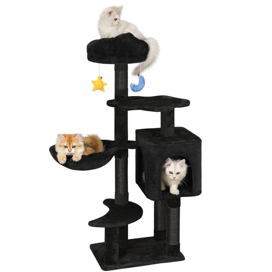 Meecal Gothic Cat Tree with Cat Condo for Indoor Cats 43" Cute Cat Tower with Scratching Post Cozy Hammock Unique Perch Dangling Toy Cat Tree House for Kittens Black Kia Day Design