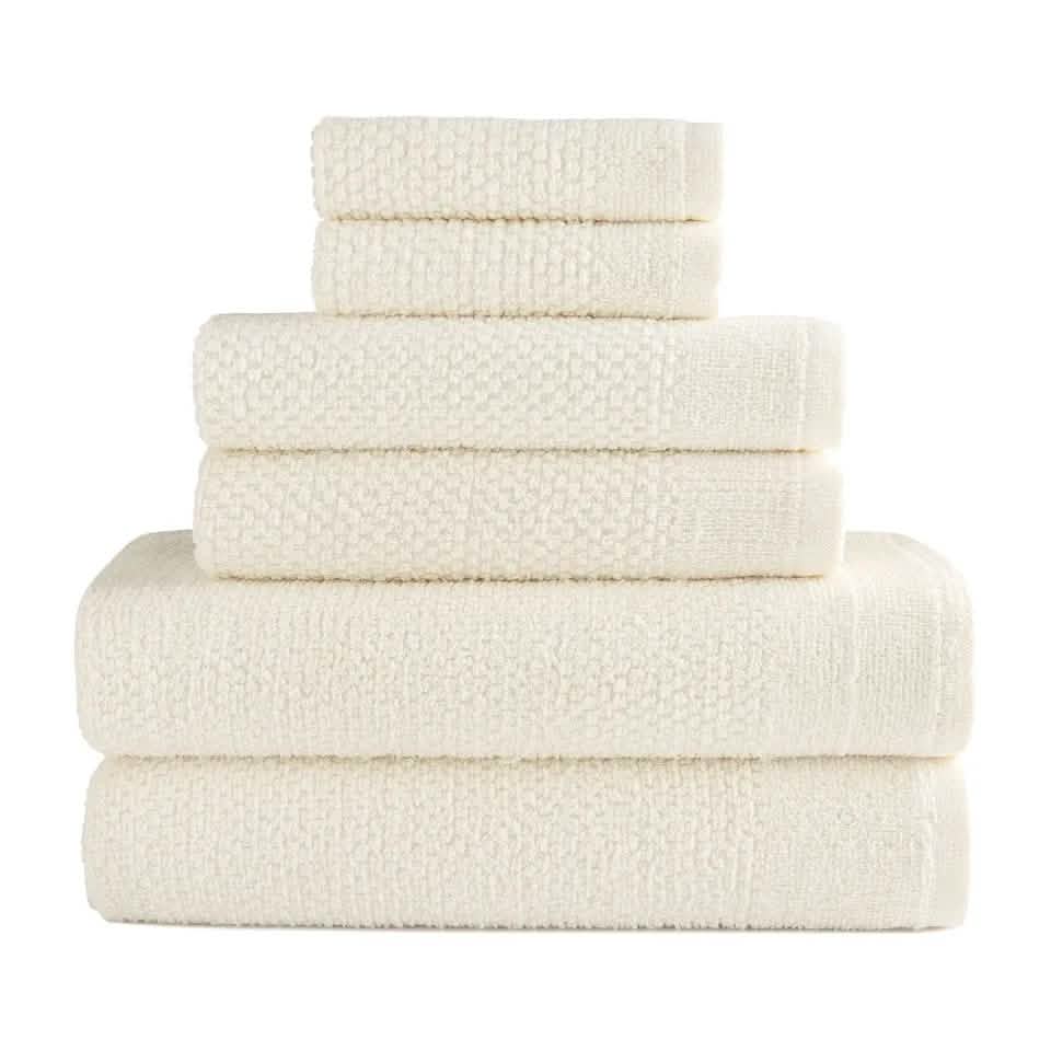 6-Piece: Dan River Popcorn Cotton Bath Towel Set - Cream - Bath