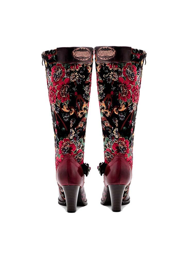 Handmade Floral Embossed Embroidery Elegant Boots - - Boots