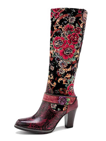 Handmade Floral Embossed Embroidery Elegant Boots - - Boots