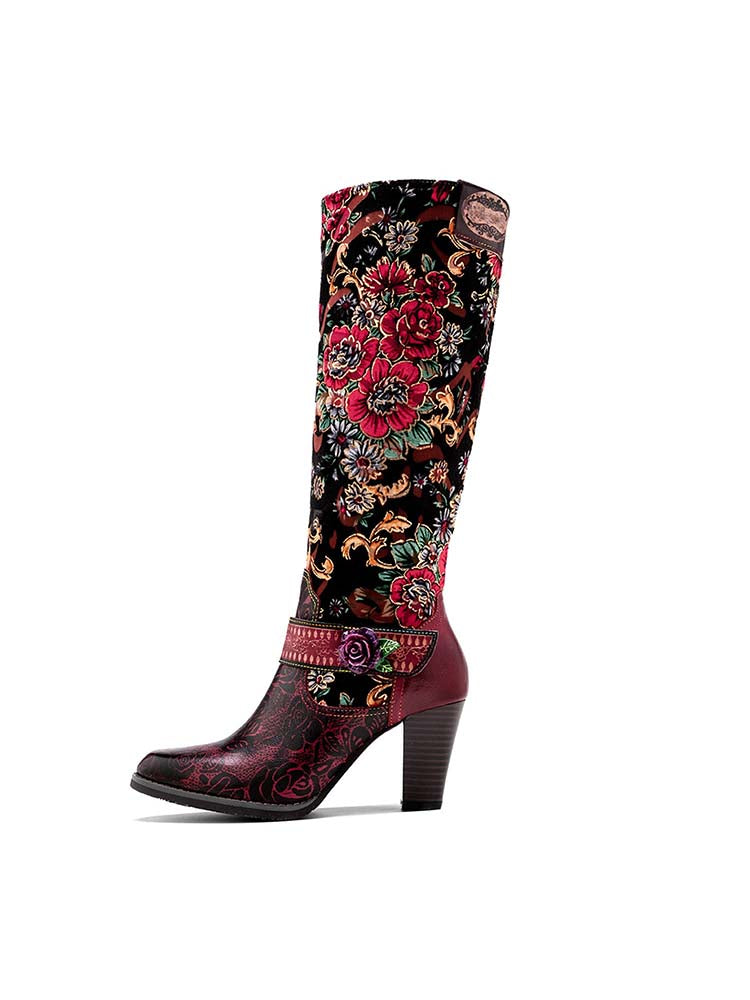 Handmade Floral Embossed Embroidery Elegant Boots - - Boots