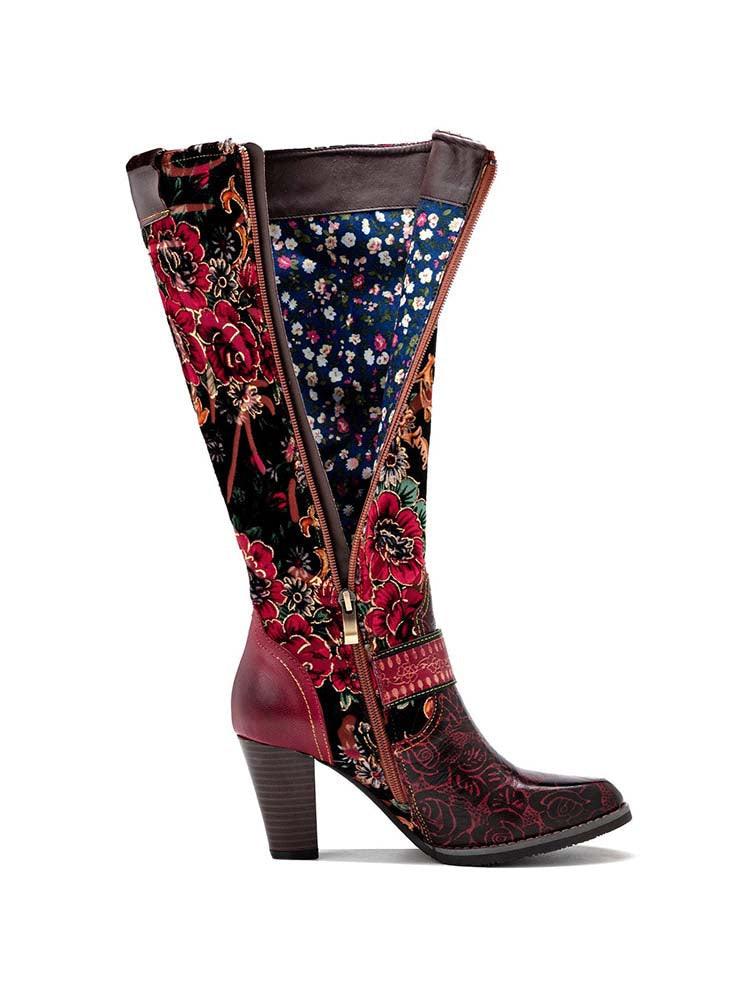 Handmade Floral Embossed Embroidery Elegant Boots - - Boots