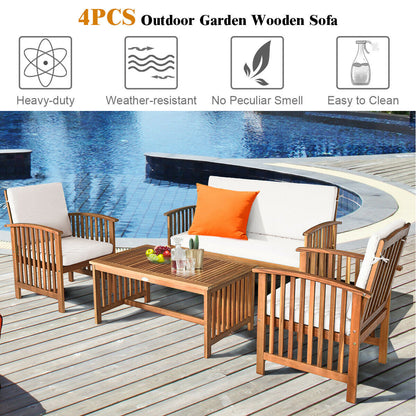 4 Pieces Patio Solid Wood Furniture Set- DirectDeals- {{Product type}}