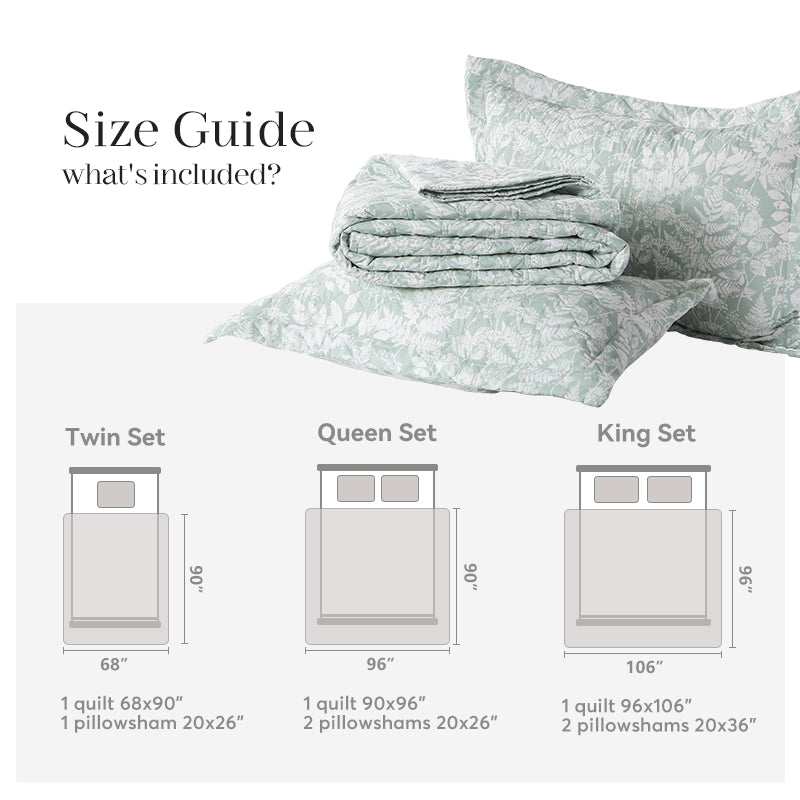 Kasentex Spring Lightweight Botanical Green Floral Quilt Set- Kasentex- {{Product type}}