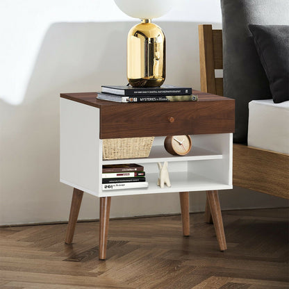 Mid-Century Nightstand with Drawer and Rubber Wood Legs- DirectDeals- {{Product type}}
