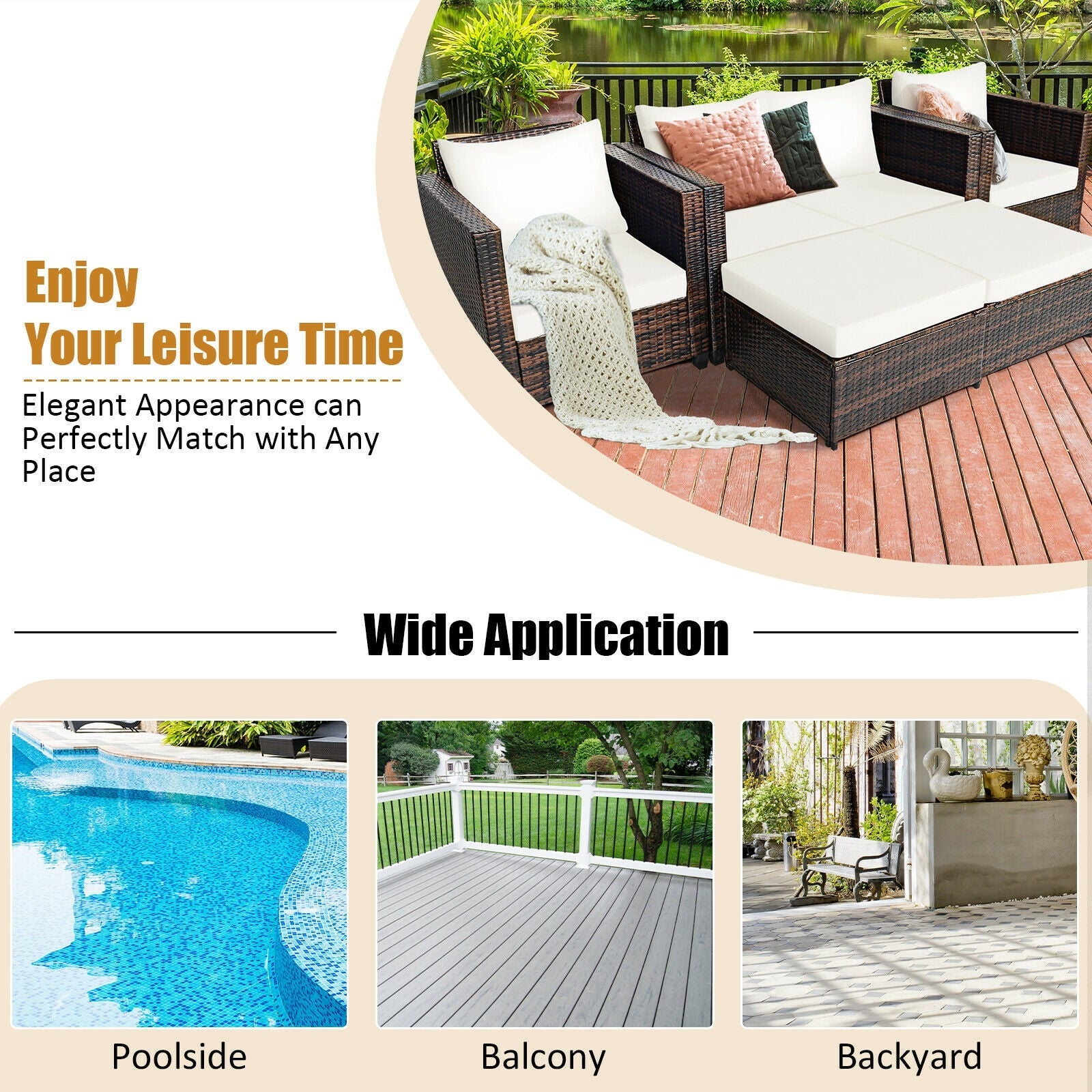 5 Pieces Patio Cushioned Rattan Furniture Set- DirectDeals- {{Product type}}