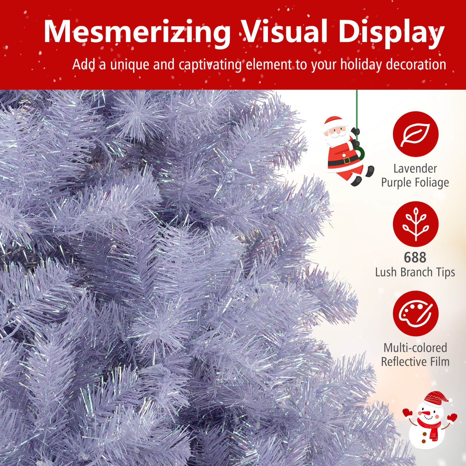 6/7.5 FT Pre-Lit Tinsel Christmas Tree Artificial Xmas Tree - -