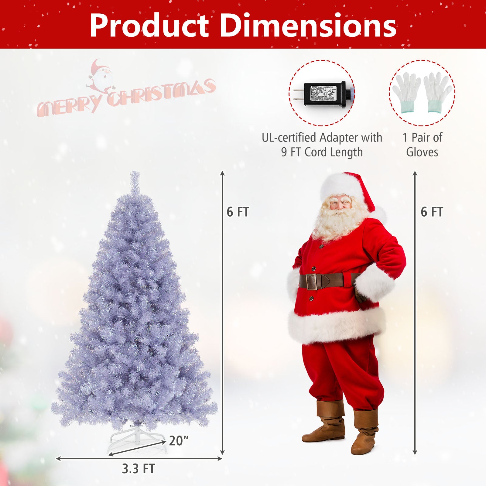 6/7.5 FT Pre-Lit Tinsel Christmas Tree Artificial Xmas Tree - -
