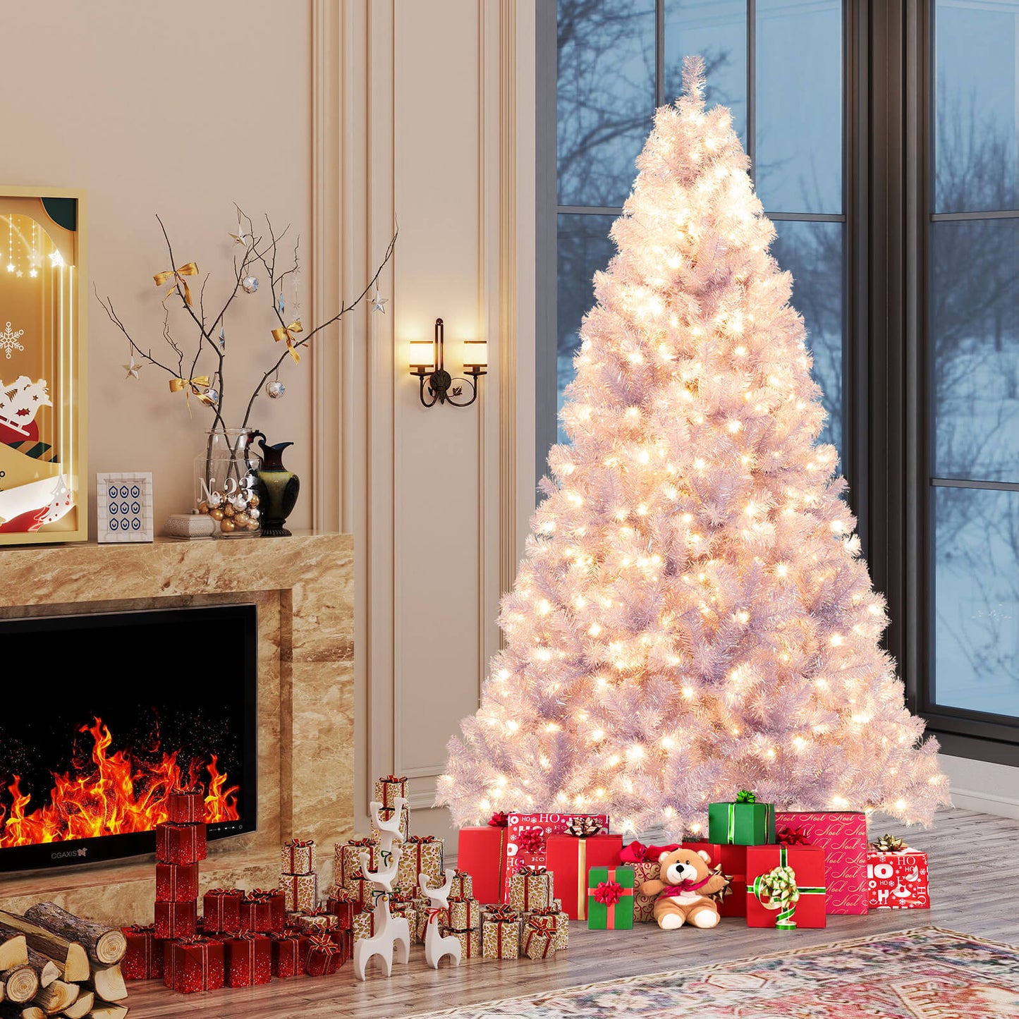 6/7.5 FT Pre-Lit Tinsel Christmas Tree Artificial Xmas Tree - -
